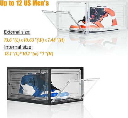 Attelite Clear Shoe Box, Plastic Stackable Shoe Storage Organizer with Magnetic Door,8 Pack Thicken Sturdy Drop Front Shoe Box,For Display Sneakers X Large