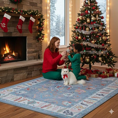 Fame Rugs Blue Modern Oushak Rug 5x7, Washable Vintage Turkish Colorful Oriental Antique Inspired Area Rugs, Luxury Living Room Bedroom (381LB, 5' x 7')