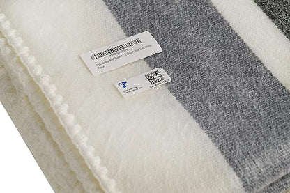 QISU Alpaca Wool Blanket Throw | Large, Beautiful, Warm, Stripe | 85 x 65 inches | Ultra-Soft, Hypoallergenic and Breathable | Non-Itchy or Scratchy Fabric (Brown Blue Grey White)