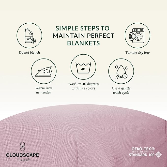 Cloud Scape Linen 100% Cotton Throw Blanket 50x70 Seashell Pink, Luxury All-Season Warmth, Ultra Soft, Oversized Herringbone Gauze Blanket for Winter, Bed, Couch & Sofa Decor, Best Gift Idea