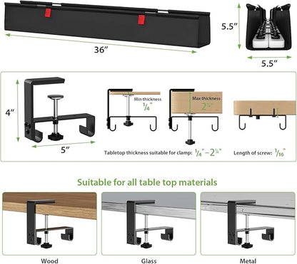 KEEGH Large 36" Under Desk Cable Management Tray - Under Desk Cord Organizer - Clamp/Screw Mount - Support Upto 70lbs - Fabric Wire Management - Gaming/PC Cable Raceways - Cord Hiders for Office/Home