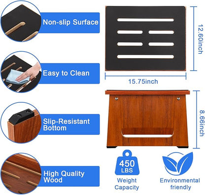 One Step Stool for Adults Seniors with Non-Slip Rubber Stepping Feet, Heavy Duty Wooden Step Stool, 8.7 in Portable Bed Steps for High Beds for Bathroom, Bedroom, Kitchen & Bedside Kids Support