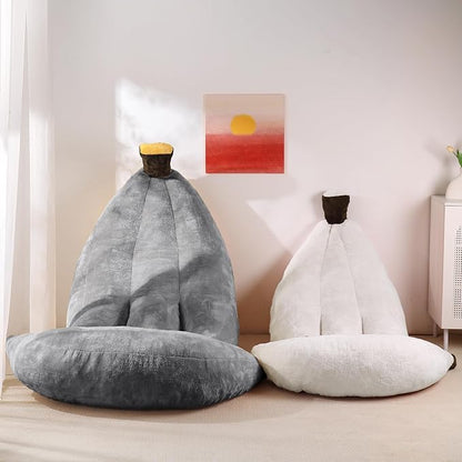 Banana Bean Bag Chair with Ottoman, Floor Sofa Bed with Footrest, Comfy Convertible Lounger for Adults, Plush Couch for Bedroom, Living Room or Dorm, L-Grey