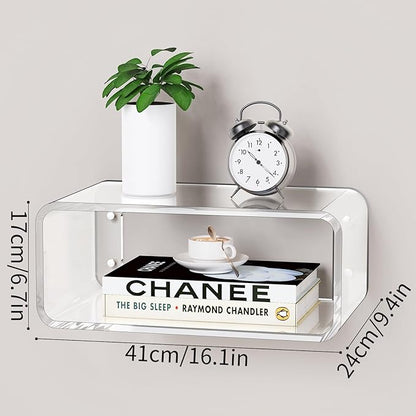 Acrylic Floating Nightstand, Bedside Table, Nightstand Shelf Wall Mounted Bedside Shelf (Clear, Small)
