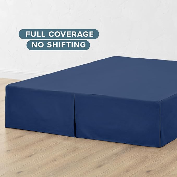 Bare Home Queen Bed Skirt - 15-Inch Tailored Drop Easy Fit - Bed Skirt for Beds - Center & Corner Pleats (Queen, Dark Blue)