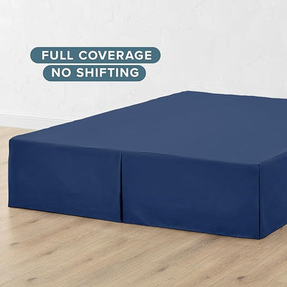 Bare Home California King Bed Skirt - 15-Inch Tailored Drop Easy Fit - Bed Skirt for Cal King Beds - Center & Corner Pleats (Cal King, Dark Blue)