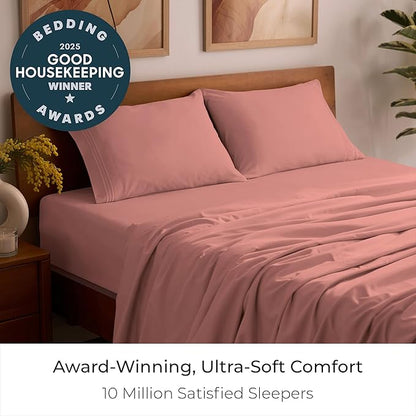 Mellanni Twin Sheet Set - 4-Piece Iconic Collection Bedding, (Including 2 Pillowcases), 16-Inch Deep Pocket, Easy Care, Extra Soft, Cooling Sheets, Brushed Microfiber - Coral