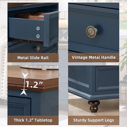 24" Wide Farmhouse Night Stand Set of 2,Large End Table with 3 Drawers & Metal Handle,Blue Wood Dresser for Bedroom Cabinet, Bed Side Table Chest of Drawers,Nightstand for Living Room,Closet