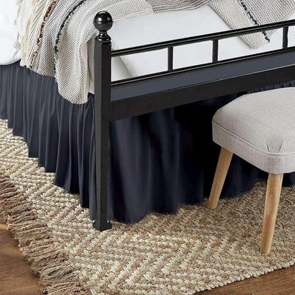 Dark Grey Solid Ruffled Bed Skirt Queen-XL-10 Inch Drop Split Corner, Microfiber Bedskirt with Platform Three Sided Coverage