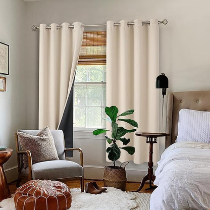 BGment Thermal Insulated 100% Blackout Curtains 72 Inch Length 2 Panels, Total Light Blocking Curtains for Bedroom, Grommet Window Drapes with Thick Black Liner, 52 Inch Wide Each Panel, Champagne