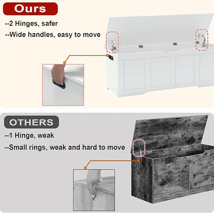 47.2" Storage Chest, Extra Large Storage Trunk with 2 Safety Hinges, Wooden Storage Bench, Shoe Bench, Entryway Bench for Living Room, Bedroom, White