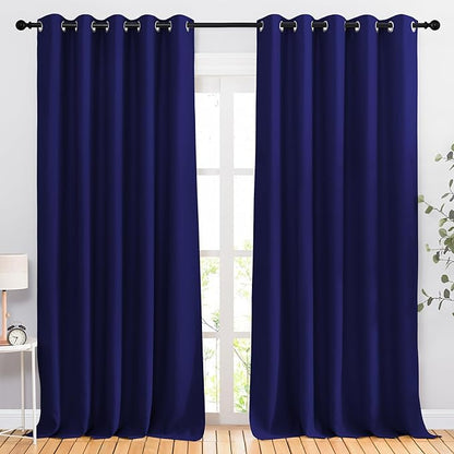 NICETOWN Blackout Curtains Panels for Bedroom - 3 Pass Microfiber Noise Reducing Thermal Insulated Solid Ring Top Blackout Window Drapes (2 Panels, 66 x 90 Inch, Navy Blue)