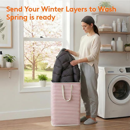 Lifewit 2 Pack Laundry Hamper Large Collapsible Laundry Baskets, Freestanding Waterproof Clothes Hamper with Easy Carry Handles in Laundry Room Bedroom Bathroom College Dorm for Adults, Pink, 2 x 80L