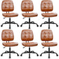CLATINA Armless Home Office Chair with Lumbar Support and Wheels, Small PU Leather Ergonomic Low Back Desk Chairs No Arms, Adjustable Height 360° Swivel Rolling Computer Task Chair, Brown, 6 Pack