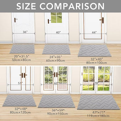 hicorfe Dirt Trapper Doormat,20"x31.5" Welcome Door mat,Non Slip Backing Washable Door Mats,Absorbent and Resistant Low-Profile Entrance Inside Floor Mat for Front Back Door and Entryway(Light Grey)