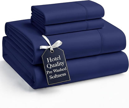 Casa Platino California King Size Bedding Set - Pre-Washed, Ultra Soft Bed Sheets Set - Brushed Microfiber Fade Resistant California King Size Bed Set with Deep Pockets - Navy