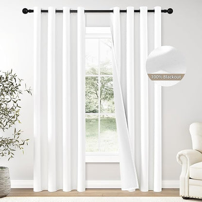 ChrisDowa 100% Blackout Pure White Solid Curtains 84 Inches Long 2 Panels for Bedroom Living Room,Farmhouse Room Darkening Thermal Insulated Soundproof Grommet Top Window Treatment Drapes,52x84