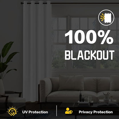White 100% Blackout Curtains 3-in-1 Heavy Soundproof Curtains Thermal Insulated Drapes for Winter Grommet Doorway Curtains for Living Room Bedroom (1 Panel, White, 50" x 108")