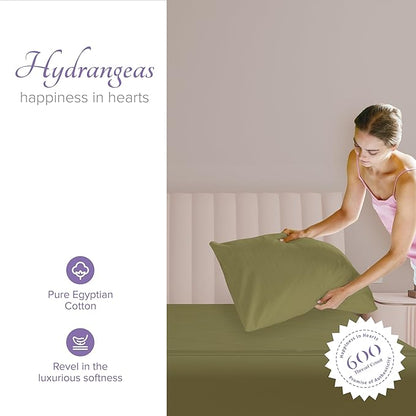 Carressa Linen 100% Egyptian Cotton King Size Pillow Cases Set of 2 - Luxury 600 Thread Count King Pillowcases (Sage Green), Silky Soft, Cooling, Breathable Sateen Weave Hotel Quality Bed Pillow Cover