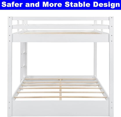 Upgraded Version Thicken Solid Wood Queen Over Queen Bunk Bed, Best Wooden Bunk Bed for Adults, Easy to Assemble (White)