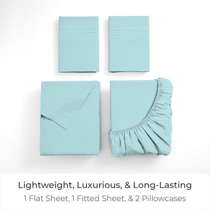 Mellanni Twin XL Sheet Set - 4-Piece Iconic Collection Bedding, (Including 2 Pillowcases), 16-Inch Deep Pocket, Easy Care, Extra Soft, Cooling Sheets, Brushed Microfiber - Aqua