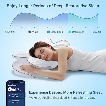 Memory Foam Cervical Pillow for Neck Support & Pain Relief, Butterfly Ergonomic Design – 24×15.75×5.7 Inches, Removable 100% Polyester Pillowcase, Suitable for Side & Back Sleepers