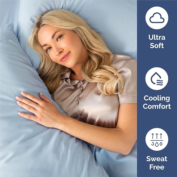 Queen 6 Piece Sheet Set - Cooling, Comfy & Breathable - Hotel Luxury Bedding, Includes Fitted Sheet for Women, Men, Kids & Teens - 1 Flat, 1 Fitted Sheet, 4 Pillowcases with Deep Pockets - Sky Blue