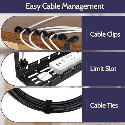 Shikha Cable Management Under Desk, 15.7"-31" Retractable Cable Management Tray, No Drilling Cord Organizer with Clamp for Desk, Under Table Wire Management Tray for Home Office