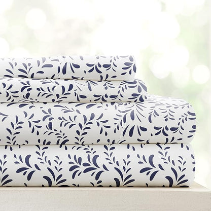 Linen Market 4 Piece California King Bedding Sheet Set (Navy Vines) - Sleep Better Than Ever with These Ultra-Soft & Cooling Bed Sheets for Your Cal King Size Bed - Deep Pocket Fits 16" Mattress