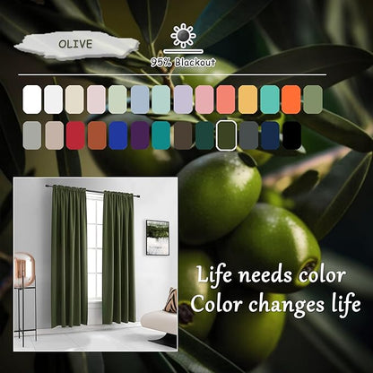 DONREN Dark Olive Green Blackout Curtains for Classical Dining Room Kitchen Bathroom Deco - Loden Room Darkening Thermal Insulated Window Curtain Panels for Bedroom,Set of 2 Panels,W 52 x L 63