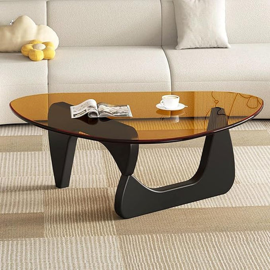 Glass Coffee Table, Mid Century Modern Coffee Table, Coffee Table for Living Room Center Table Suitable for Bedroom Living Room Reception Office Tables (Black/Brown, Large)