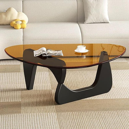 Modern Glass Coffee Table for Living Room, Mid Century Coffee Table, Small Coffee Tables, Suitable for Bedroom Living Room Reception Office Tables (Black/Brown, Medium)