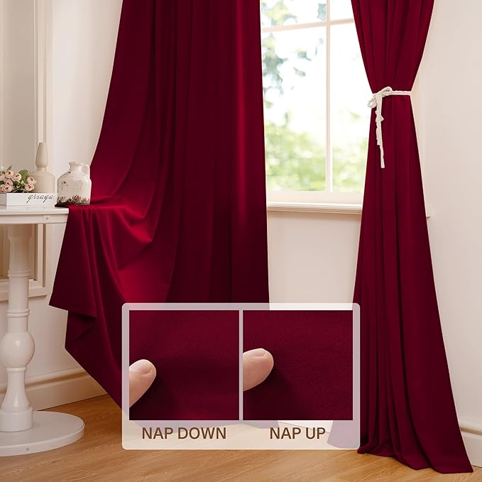 StangH Christmas Red Velvet Curtains 94 inches Luxurious Room Darkening Window Drapes for Living Room, Soft Thermal Insulated Curtains for Theater, W52 x L94, 2 Panels