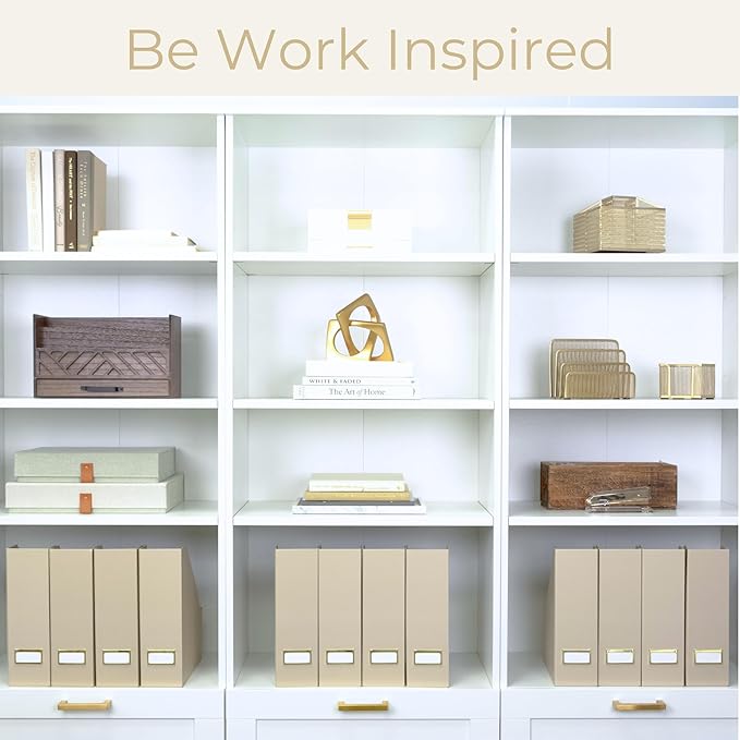 BLU MONACO | Set of 6 Foldable Taupe Magazine File Holders with Label Holders | Vertical File Organizer & File Storage Boxes for Desk, Shelves & Home Office