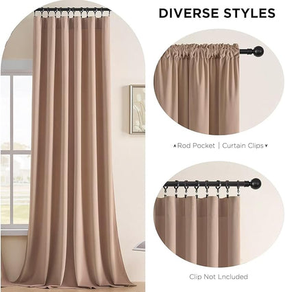 Joydeco Velvet Curtains Rose Beige Blackout Curtains Thermal Insulated 72 inches Long Window Curtains Super Soft Room Darkening Drapes for Bedroom Living Room Elegant Rod Pocket 2 Panels Rose Beige
