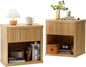 CMFYDAILY Fluted Night Stand Set 2, Large Wood Bedside Table Set of 2 Nightstands Set of 2 with Drawer and Storage Shelf for Bedroom, Small Spaces