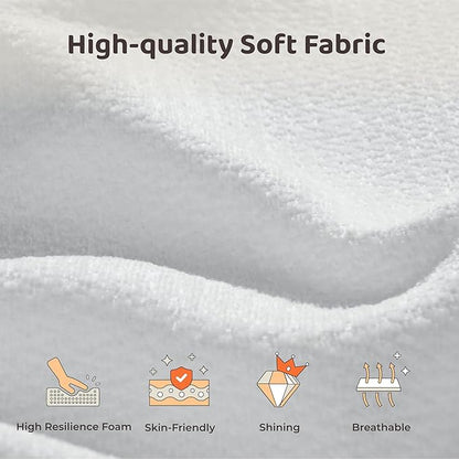 RECCI Cloud Upholstered Queen Bed Frame with Headboard, 5 Inch Foam Padded Platform, No Box Spring, Easy Assembly (Snow White)