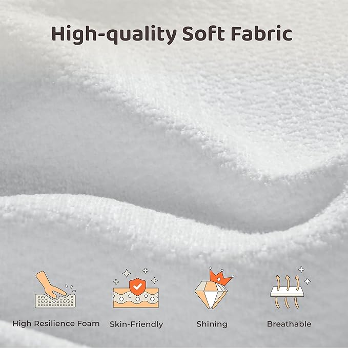 RECCI Cloud Upholstered King Bed Frame with Headboard, 5 Inch Foam Padded Platform, No Box Spring, Easy Assembly (Snow White)