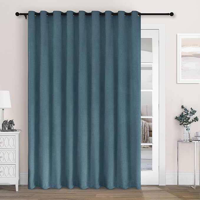 Macochico Extra Wide 100% Blackout Chenille Curtains 100" Wx102 L Thermal Curtains for Sliding Door Room Divider Living Room Bedroom Hotel Teal Blue Blackout Curtains Grommet with Tieback 1 Panel