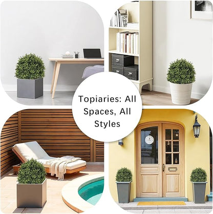 27“ Realistic Artificial Boxwood Topiary Trees Set of 2, Faux Plants Outdoor UV-Resistant, Fake Evergreen Bushes & Shrubs for Front Porch Outside Planter Decor