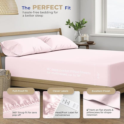 THREAD SPREAD 100% Cotton Sheets King Size - 400 Thread Count King Size Sheets Set (4 PC, Blush), 16" Deep Pocket All Around Elastic, Soft, Cooling, Durable & Breathable Sateen Weave Bed Sheet Set