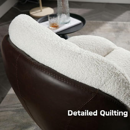 Swivel Sherpa Accent Chair with Ottoman, Mid Century Modern Lounge Chair with Footrest, Comfy Reading Chair with 360 Degree Metal Base for Small Space/Living Room/Bedroom, White Fur