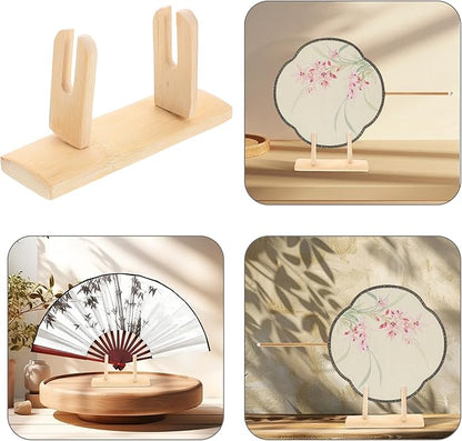 VOSAREA Bamboo Japanese Folding Fan Stand Holder Handheld Fan Display Stand Hand Fan Storage Rack Display Base (Beige)