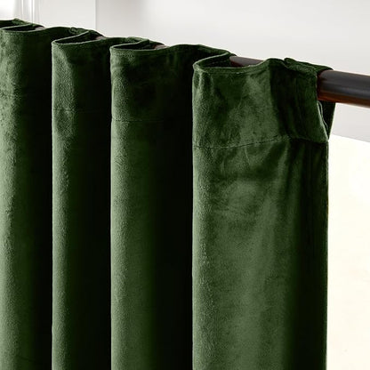 Lazzzy Velvet Green Curtains 108 Inches Long Black Out Thermal Insulated Room Darkening Curtain Drapes Luxury Back Tab Window Treatments for Bedroom Living Room 2 Panels, 52 x 108 Inch, Moss Green