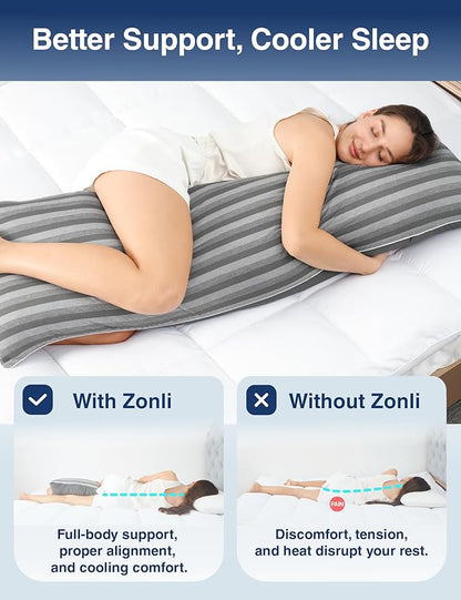 ZonLi Cooling Body Pillow for Adults, Breathable Long Pillow for Bed, Firm Body Pillow for Side Sleeper, Memory Foam Full Length Body Pillows Large -20x54 inch