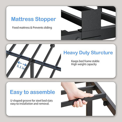 ROIL 10 Inch Twin Bed Frame with Rounded Corner Low Profile Metal Platform 3500LBS Heavy Duty Steel Slats No Box Spring Needed Noise-Free Easy Assembly