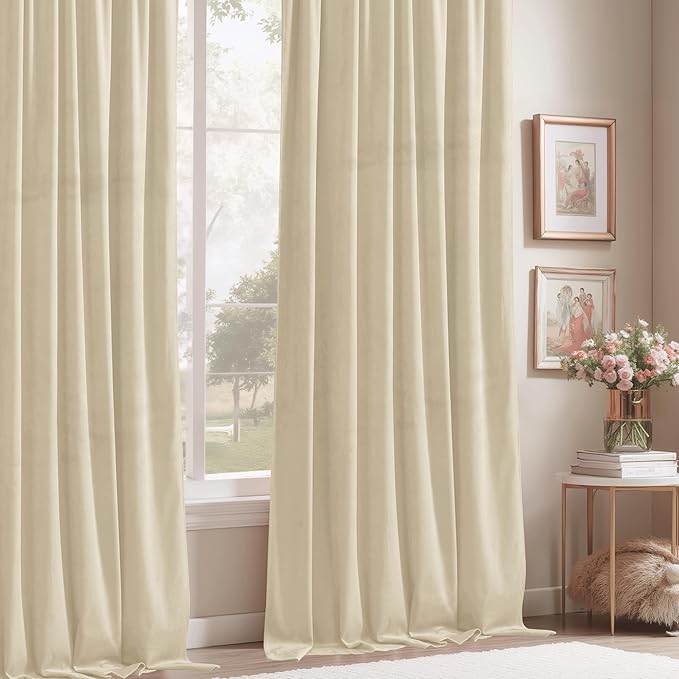 StangH Natural Beige Curtains for Nursery Bedroom Soft Velvet Thermal Insulated Privacy Window Treatment Elegant Home Decor for Living Room/Office/Hotel, W42 x L96, 2 Panels