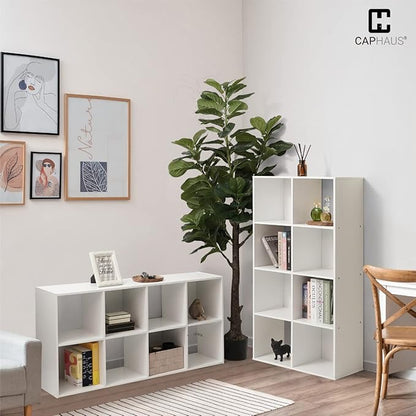 CAPHAUS Sturdy Room 11-Inch Cube Storage Organizer Shelf, with Thick Exterior Edge, Storage Shelf Divider w/Back, Bookcase, 6-Cube, Rustic Grey Oak