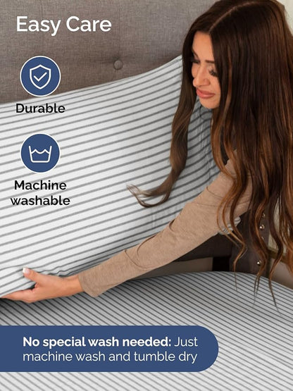 Extra Deep King Sheet Set - 6 Piece Breathable and Cooling Sheets - Hotel Luxury Bed Sheets Set - Easy Fit - Soft, Wrinkle Free and Comfy Sheets Set - Grey Striped Sheet Set with Extra Deep Pockets