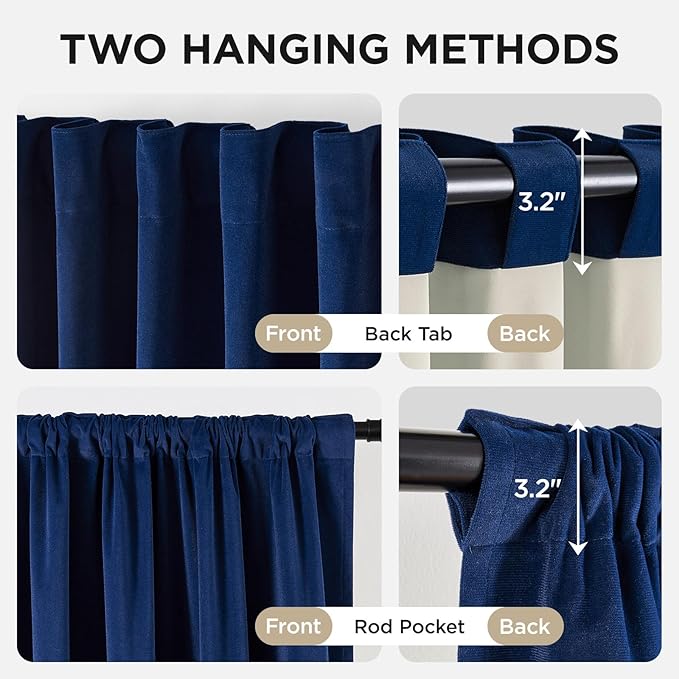 Joydeco Royal Blue 100% Blackout Curtains 108 Inch 2 Panels, Luxury Thermal Royal Blue Velvet Curtains for Bedroom Living Room, Soundproof Blackout Window Drapes, Rod Pocket & Back Tab (52W x 108L)